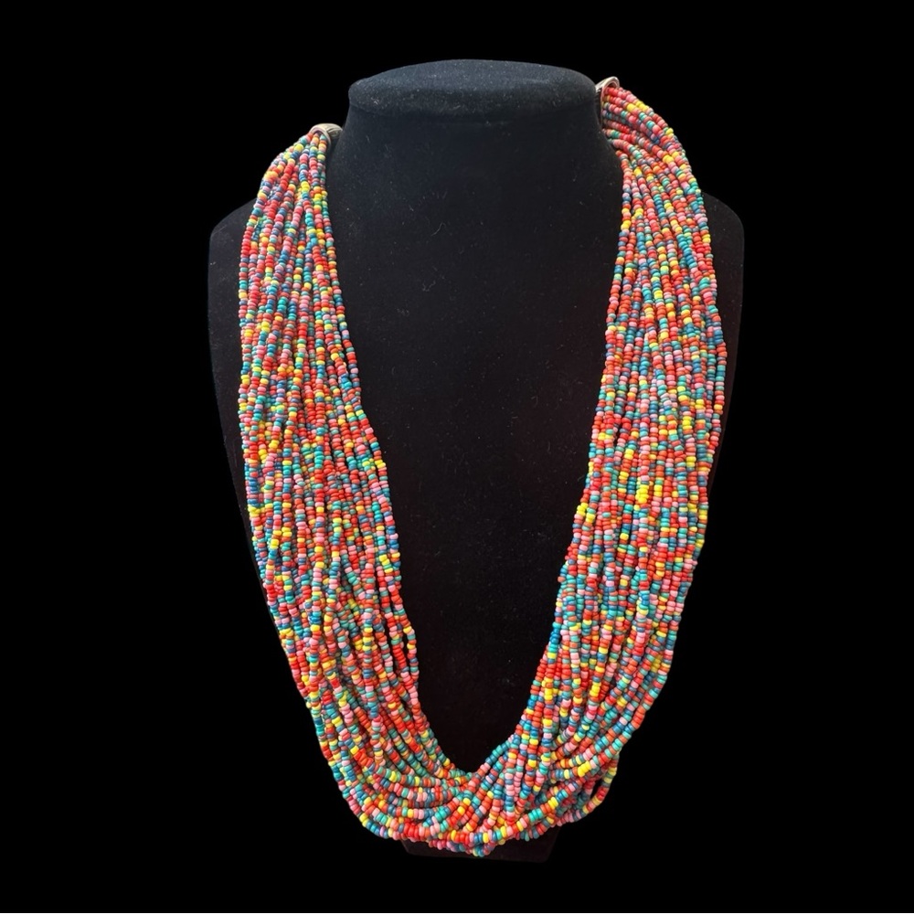 Multicolor Beaded Necklace with multi strands 18”